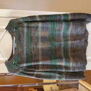 Green, brown, black sweater.